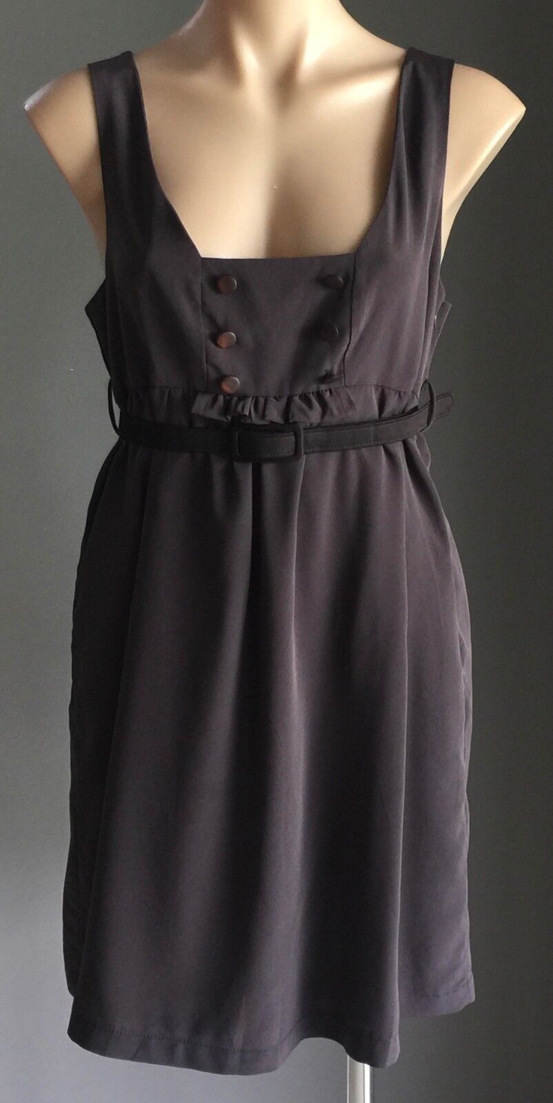COOPER ST Pinafore Dress Sleeveless Style w Belt Low Cut Grey Size 12 Retro
