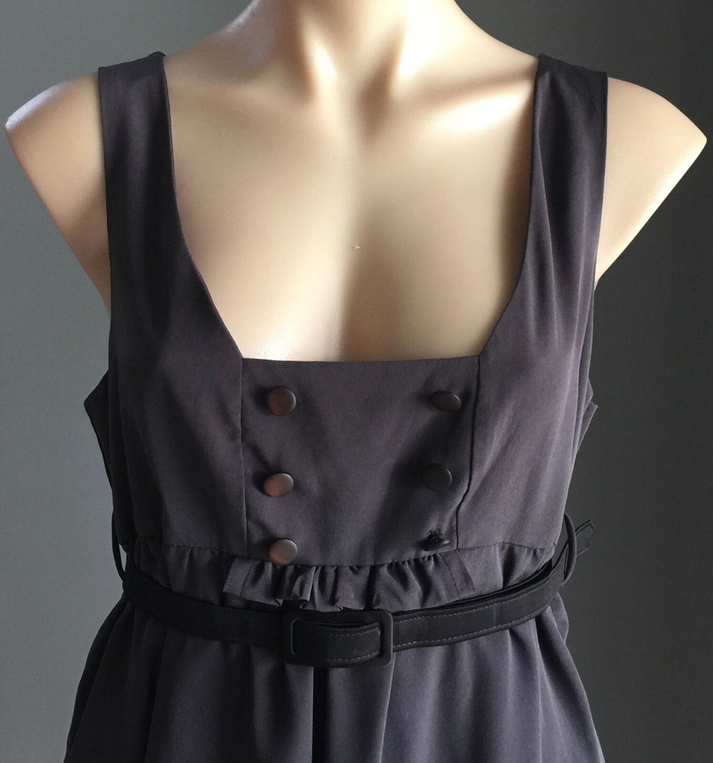 COOPER ST Pinafore Dress Sleeveless Style w Belt Low Cut Grey Size 12 Retro