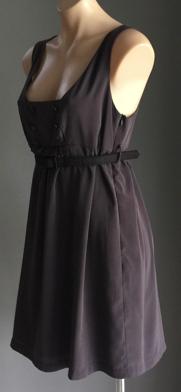 COOPER ST Pinafore Dress Sleeveless Style w Belt Low Cut Grey Size 12 Retro