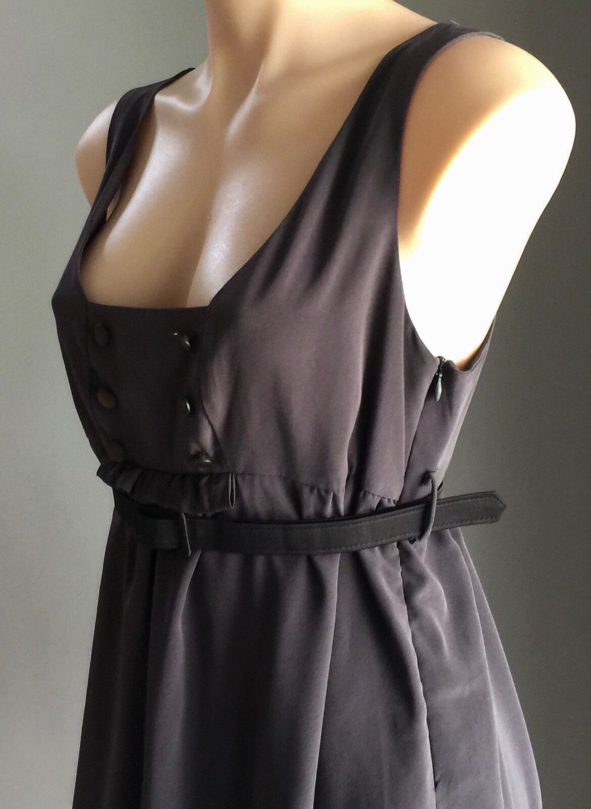 COOPER ST Pinafore Dress Sleeveless Style w Belt Low Cut Grey Size 12 Retro