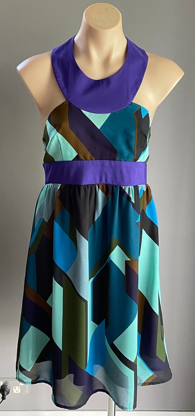 COOPER ST Halter Neck Dress Multicolour Abstract Print Sleeveless Size 12