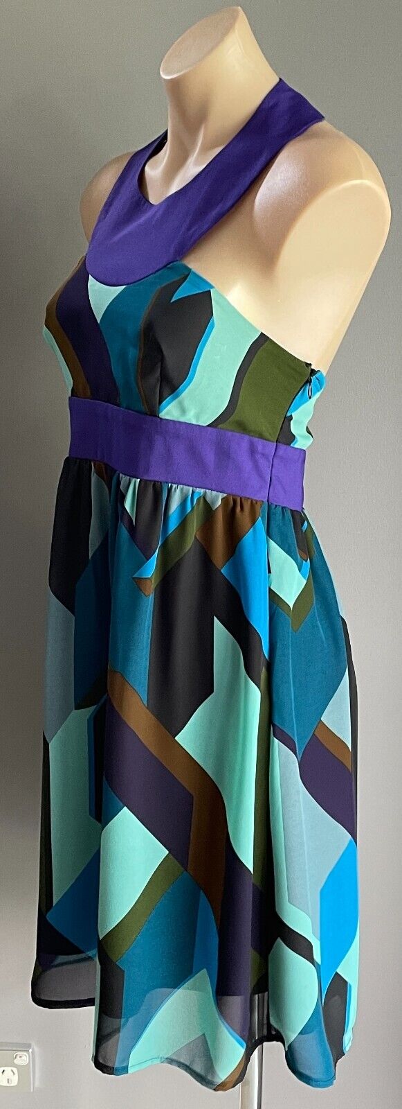 COOPER ST Halter Neck Dress Multicolour Abstract Print Sleeveless Size 12