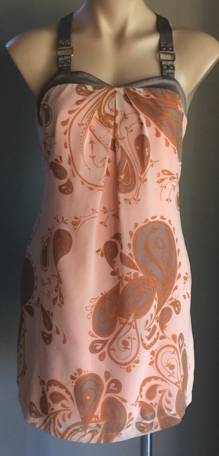 COOPER ST Top Coral Red Grey Paisley Print Sleeveless Blouse Ladies Sz 8 10 NEW