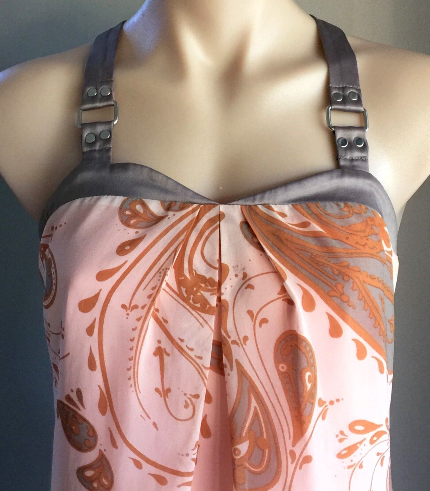 COOPER ST Top Coral Red Grey Paisley Print Sleeveless Blouse Ladies Sz 8 10 NEW