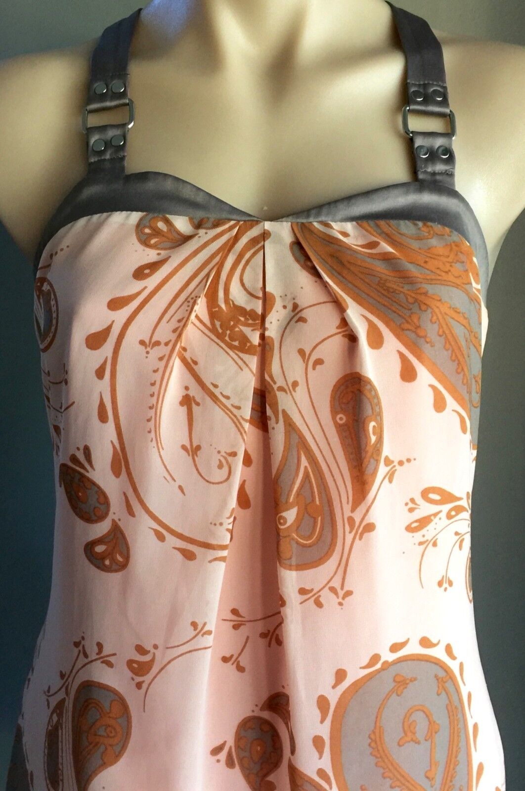 COOPER ST Top Coral Red Grey Paisley Print Sleeveless Blouse Ladies Sz 8 10 NEW