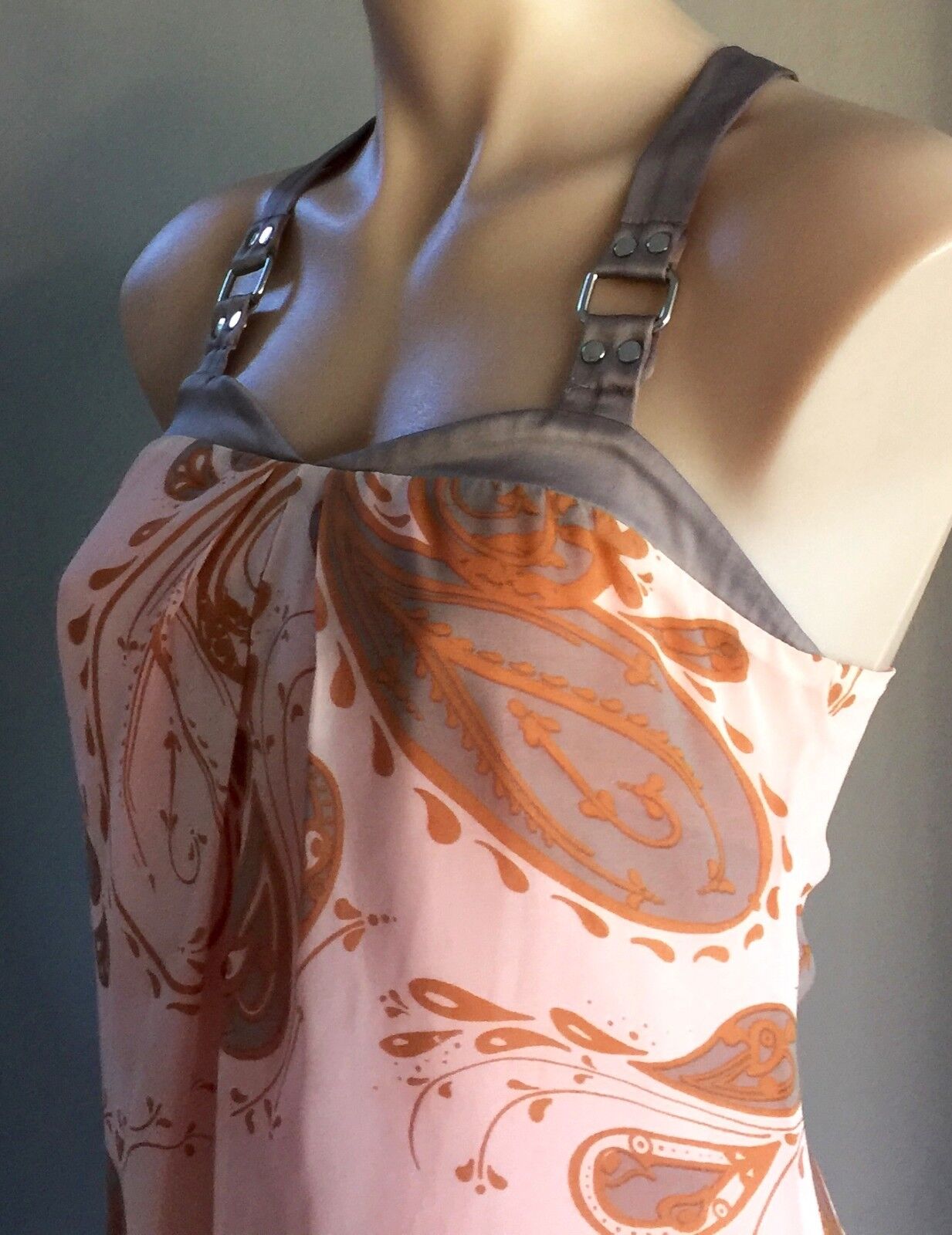 COOPER ST Top Coral Red Grey Paisley Print Sleeveless Blouse Ladies Sz 8 10 NEW