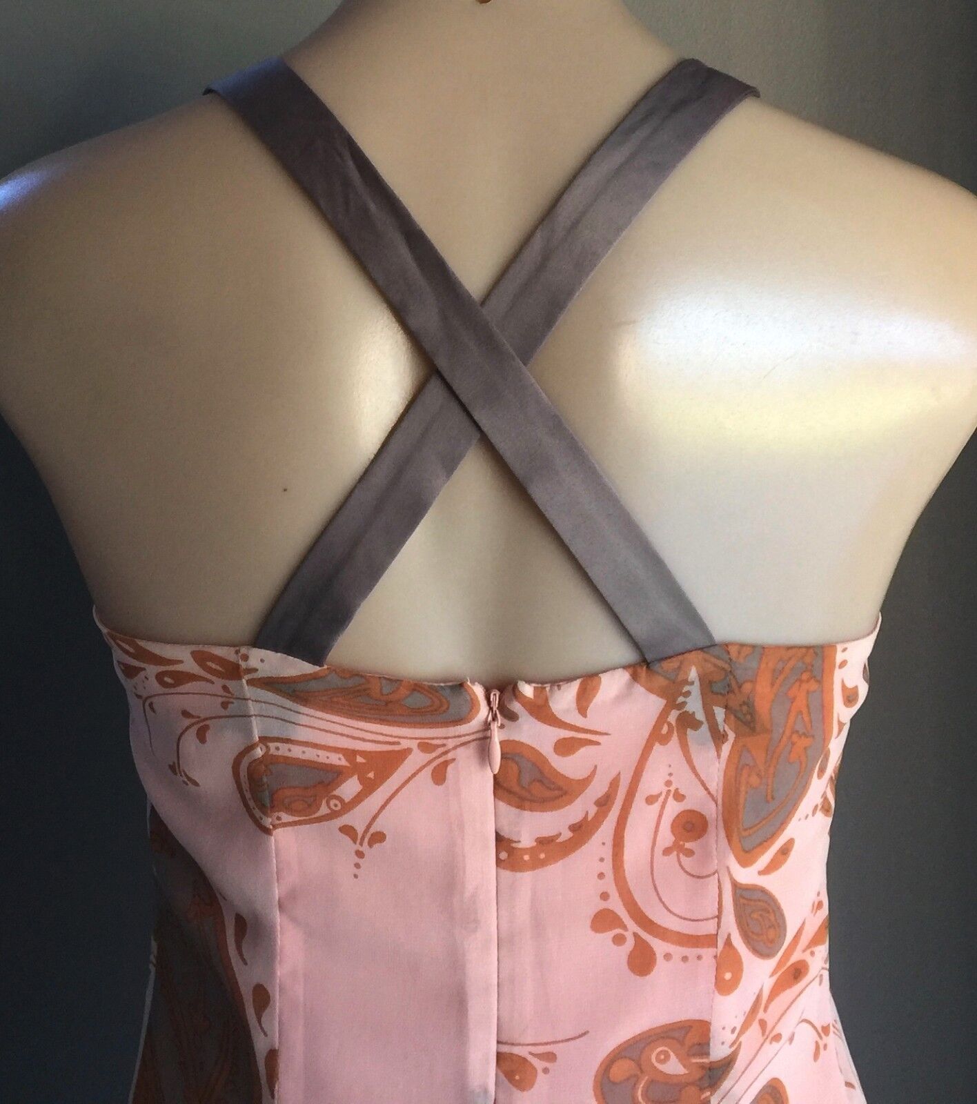 COOPER ST Top Coral Red Grey Paisley Print Sleeveless Blouse Ladies Sz 8 10 NEW