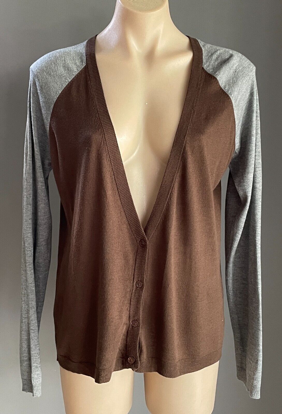 ZARA KNIT Cardigan Brown Grey Fine Knit Size EU L 12 14 Long Sleeve Buttons NEW