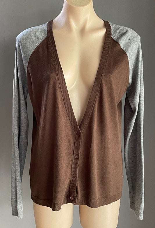 ZARA KNIT Cardigan Brown Grey Fine Knit Size EU L 12 14 Long Sleeve Buttons NEW