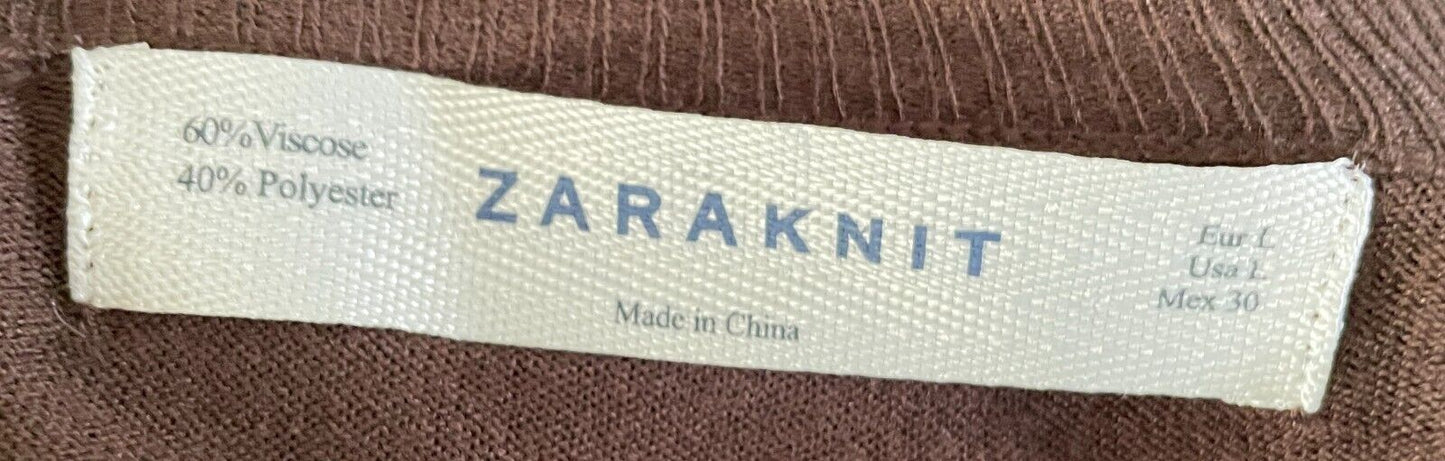 ZARA KNIT Cardigan Brown Grey Fine Knit Size EU L 12 14 Long Sleeve Buttons NEW