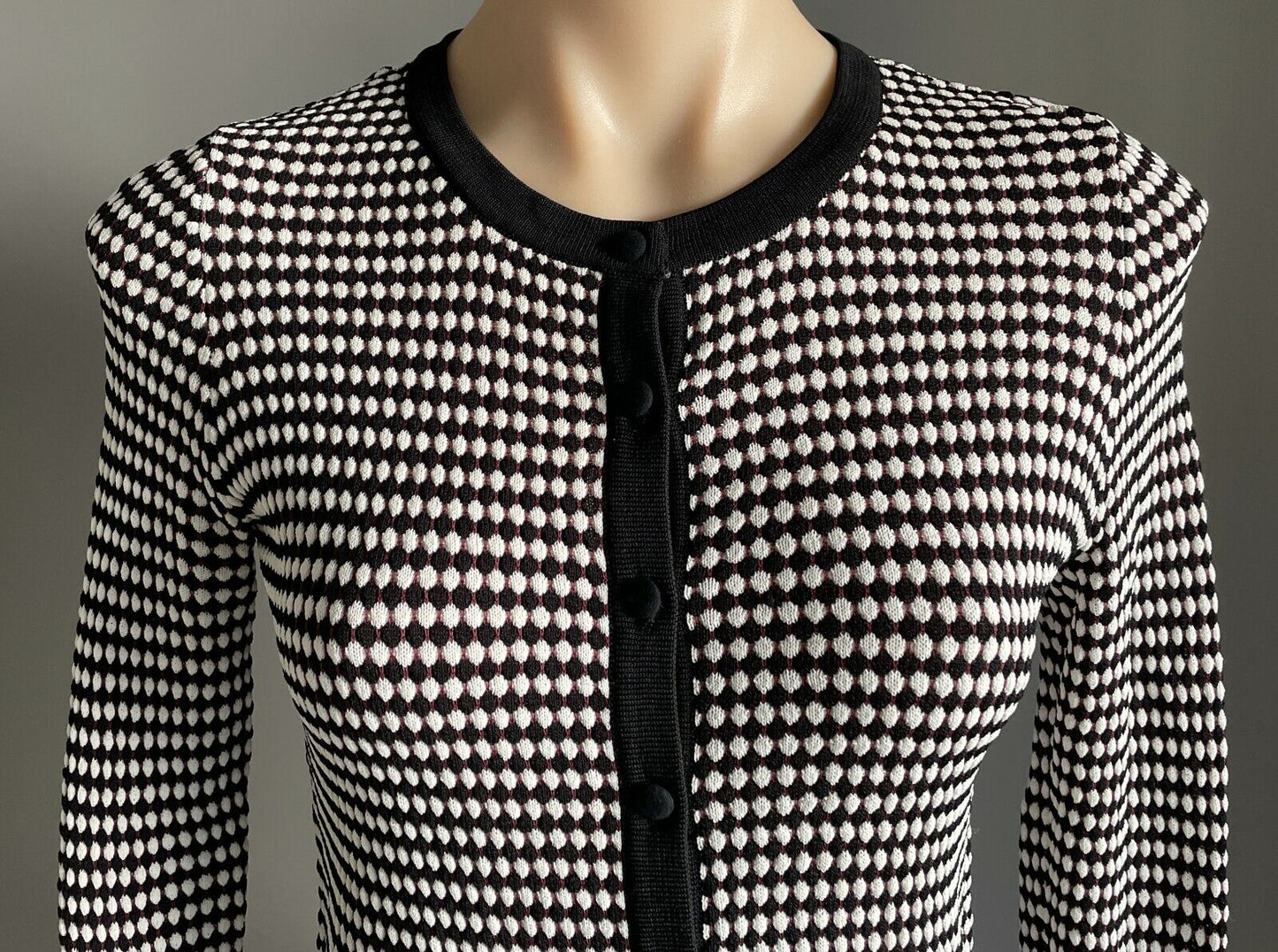 ZARA Knit Cardigan Black White Brown Geometric Long Sleeve Stretch Size M 10