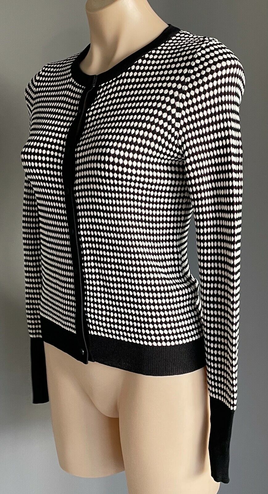 ZARA Knit Cardigan Black White Brown Geometric Long Sleeve Stretch Size M 10