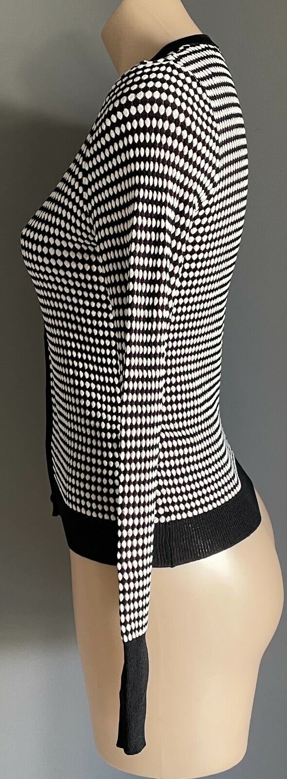 ZARA Knit Cardigan Black White Brown Geometric Long Sleeve Stretch Size M 10