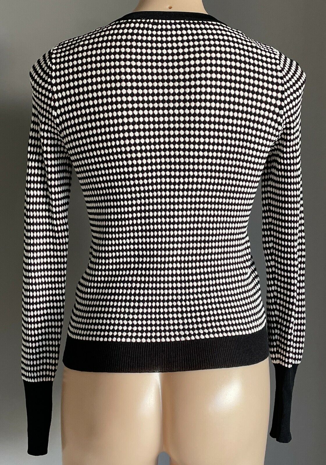 ZARA Knit Cardigan Black White Brown Geometric Long Sleeve Stretch Size M 10
