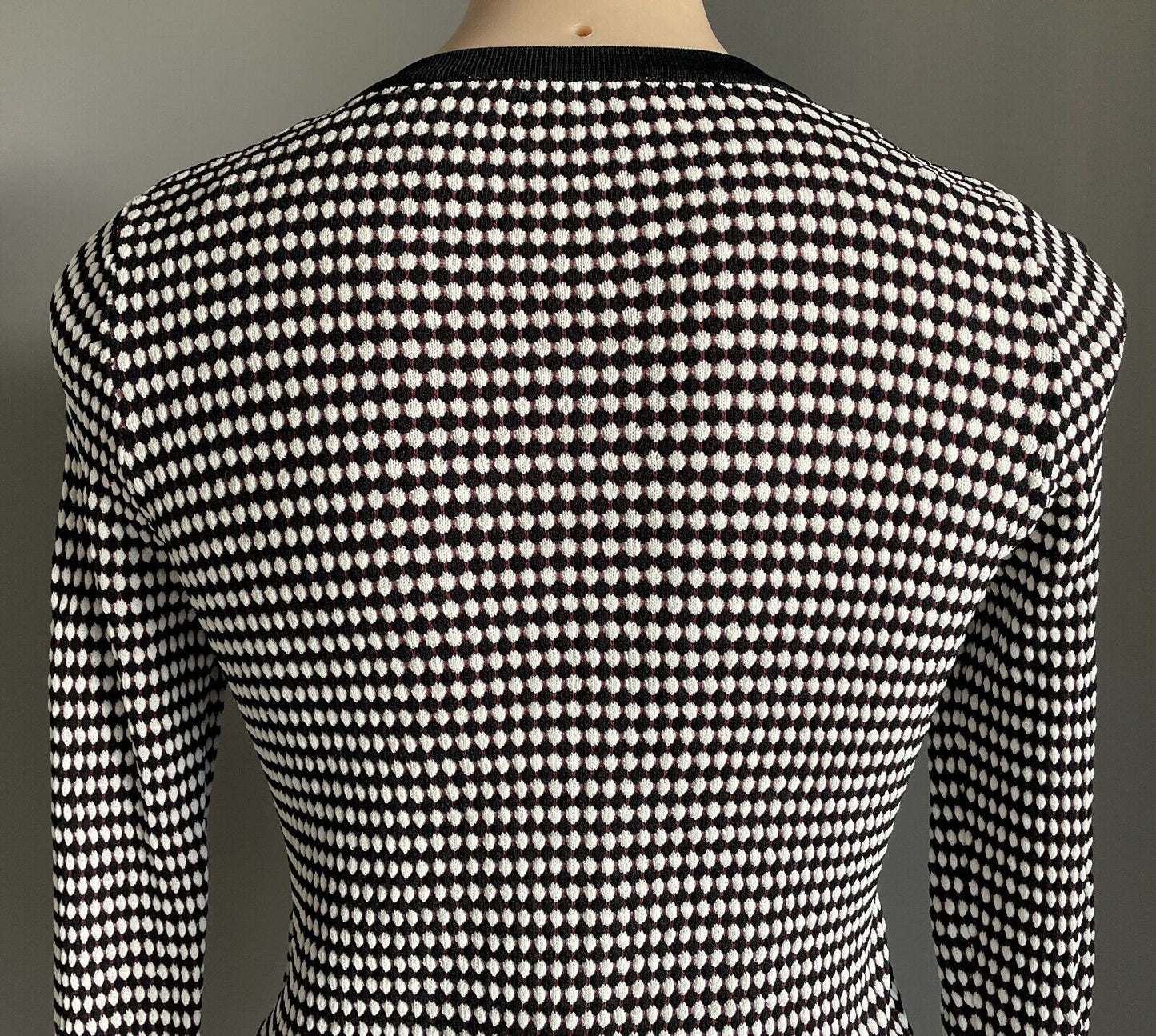 ZARA Knit Cardigan Black White Brown Geometric Long Sleeve Stretch Size M 10