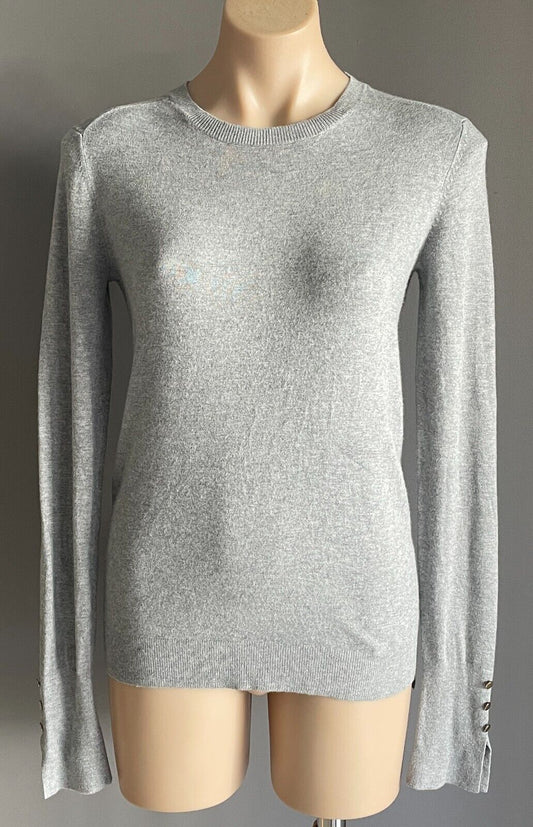 ZARA KNIT Grey Marl Sweater Jumper Fine Knit Size EU L 10 12 Long Sleeve Buttons