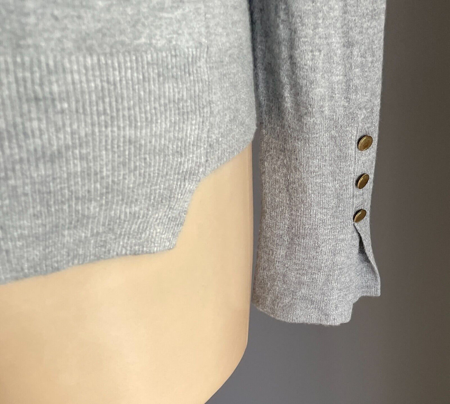 ZARA KNIT Grey Marl Sweater Jumper Fine Knit Size EU L 10 12 Long Sleeve Buttons