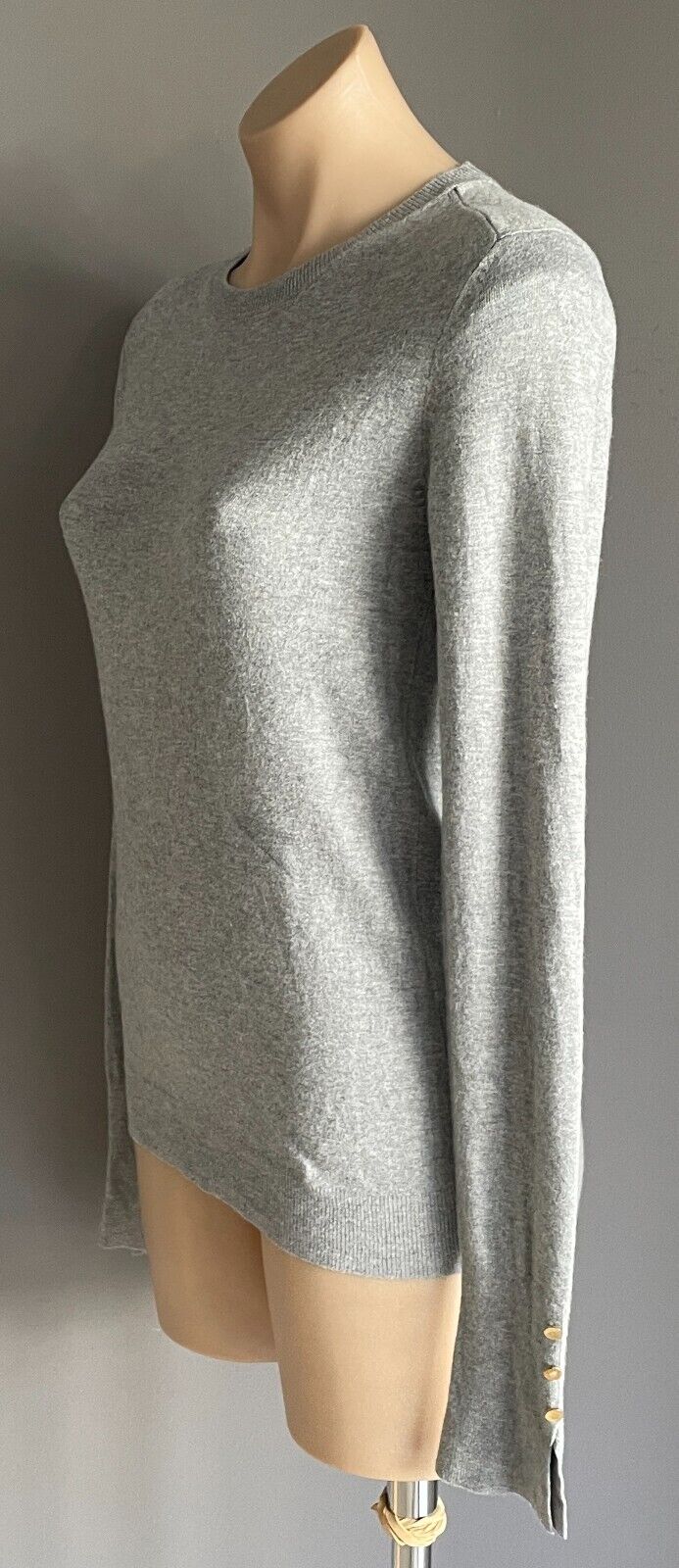 ZARA KNIT Grey Marl Sweater Jumper Fine Knit Size EU L 10 12 Long Sleeve Buttons