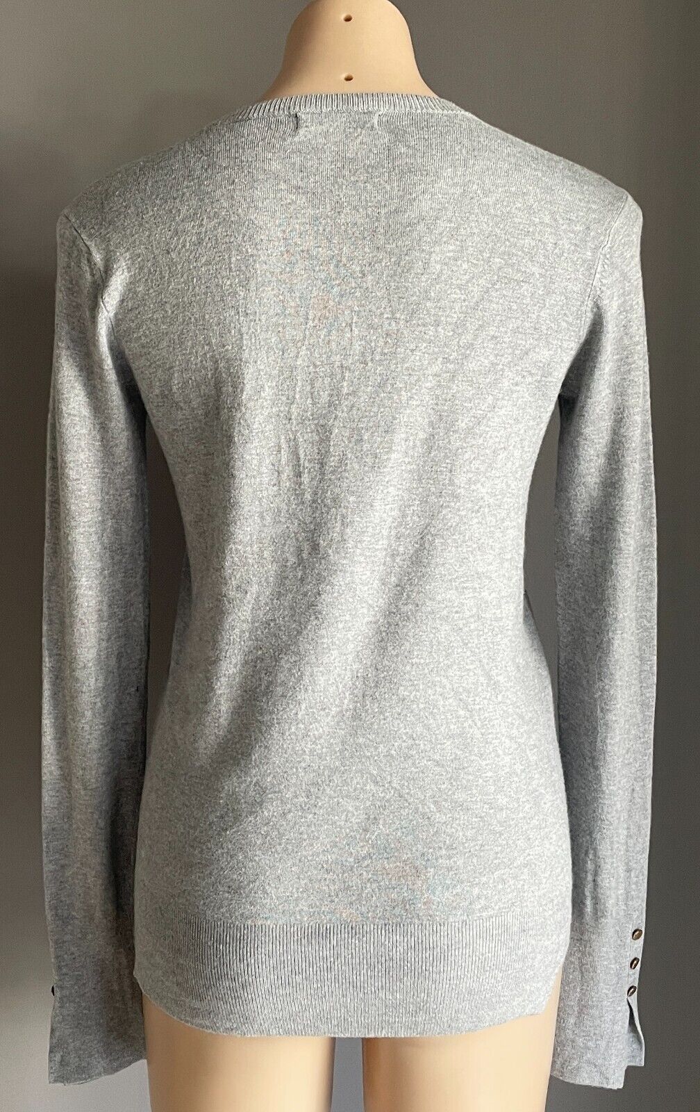 ZARA KNIT Grey Marl Sweater Jumper Fine Knit Size EU L 10 12 Long Sleeve Buttons