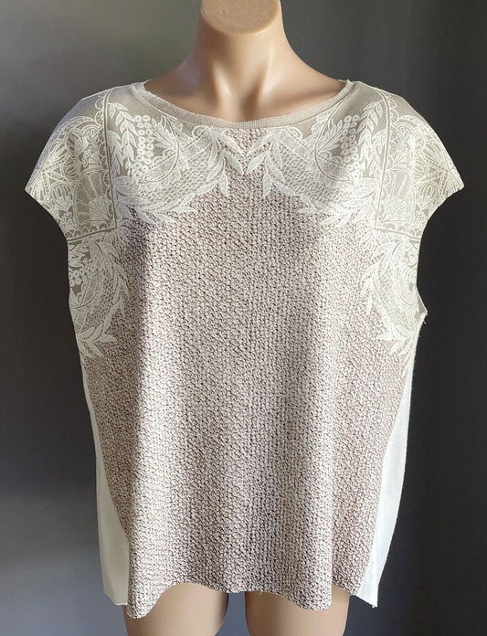 ZARA COLLECTION Hi-Lo Top Sleeveless Taupe Brown Ivory Print Size EU L AU 14