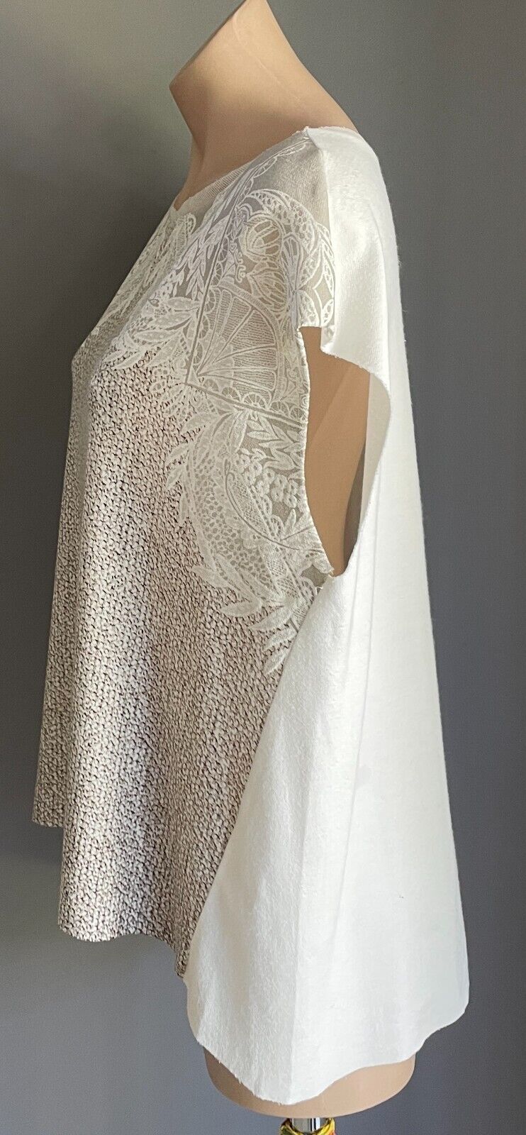 ZARA COLLECTION Hi-Lo Top Sleeveless Taupe Brown Ivory Print Size EU L AU 14