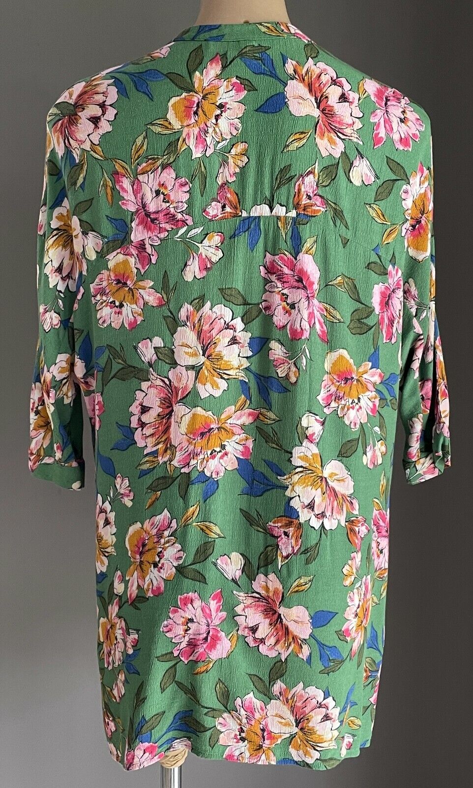 ZARA TRF Top Loose Long Green Floral Buttoned Sh/Sleeve Shirt Top Sz EU S AU 12