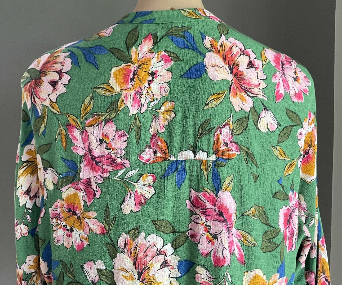 ZARA TRF Top Loose Long Green Floral Buttoned Sh/Sleeve Shirt Top Sz EU S AU 12