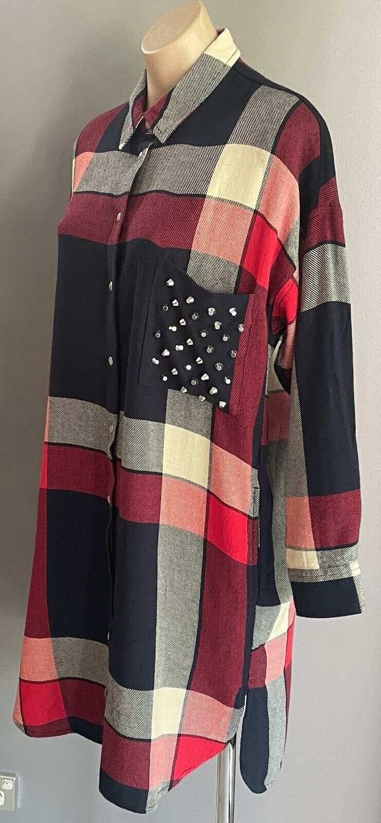 ZARA Plaid Shirt Dress Oversized Shacket Stud Chest Pocket Size EU M 12 NEW