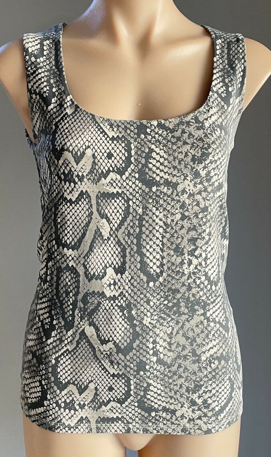 ZARA COLLECTION Tank Top Wide Strap Taupe Brown Ivory Python Snake Stretch M  10