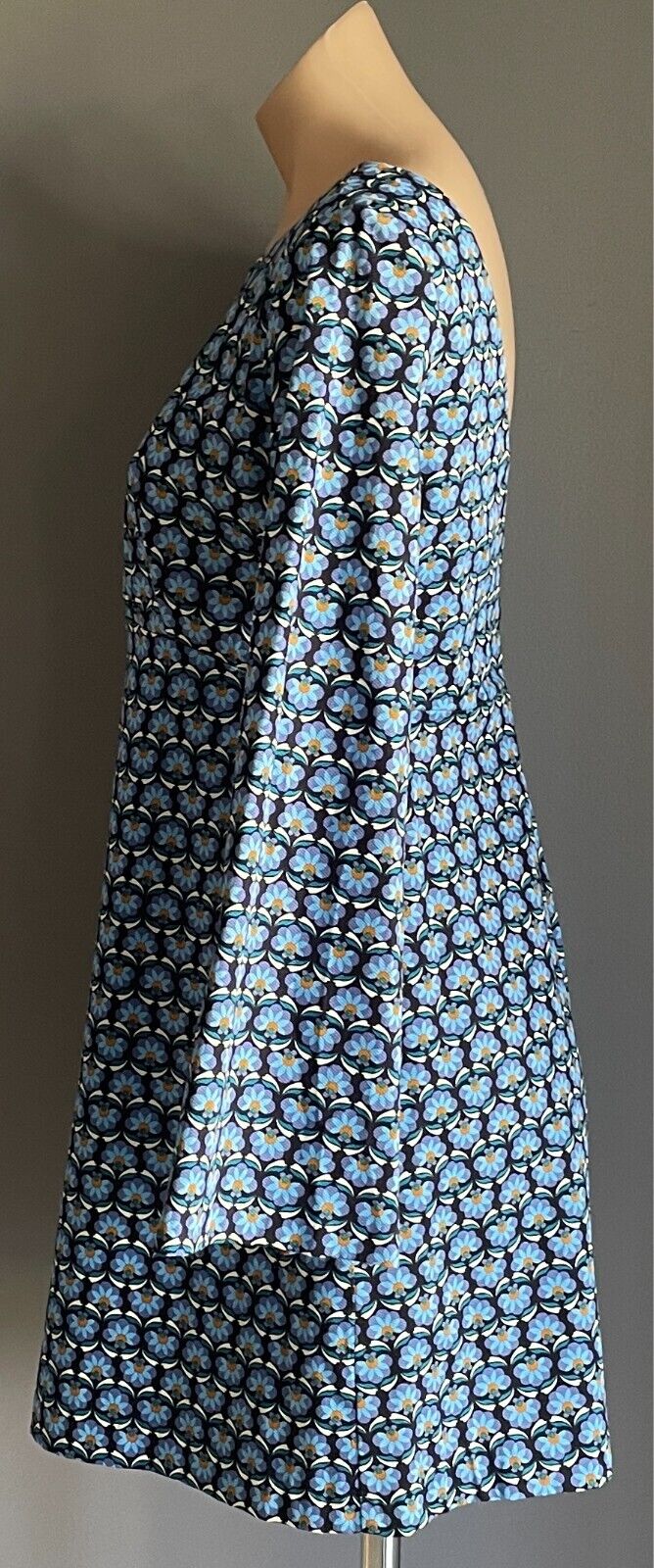 ZARA TRAFALUC Shift Dress Blue Geo Floral Print Bell Sleeves Mini Size EUR L NEW