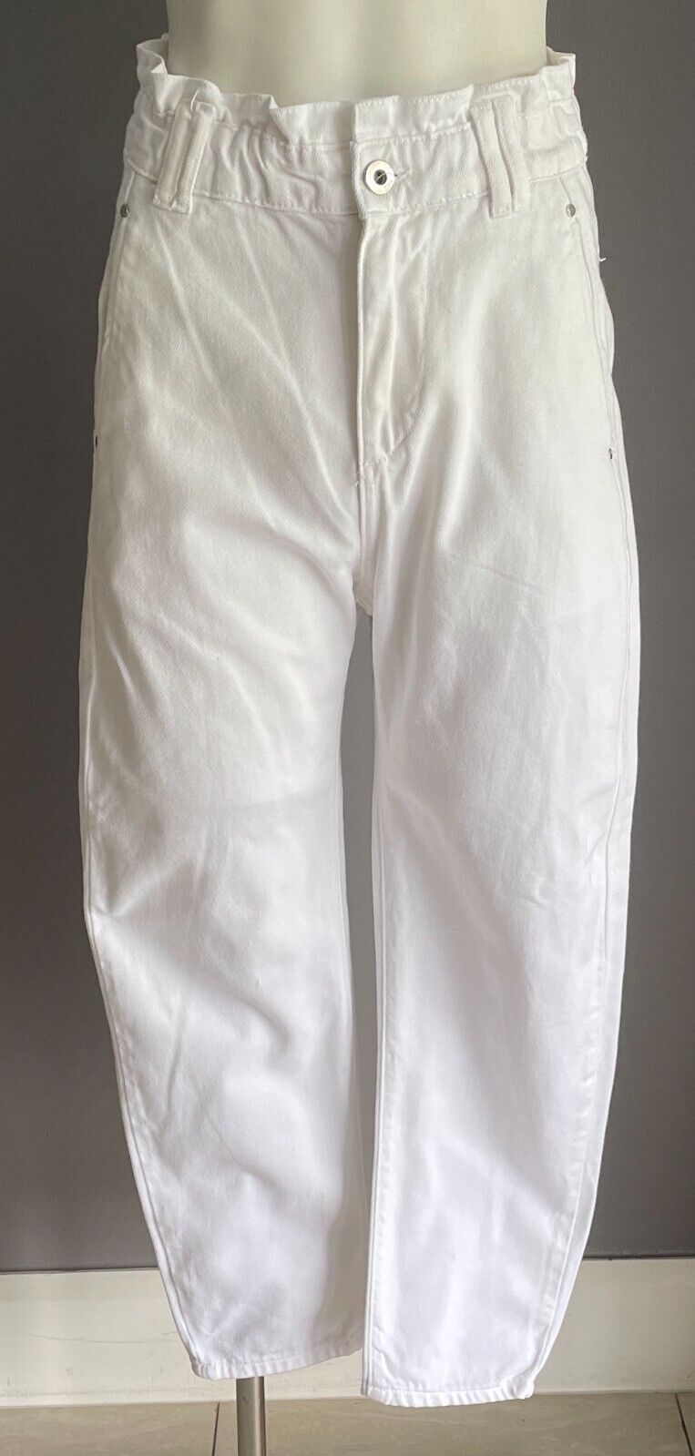 ZARA White Denim Jeans Paperbag Waist Baggy  Women's Size EUR 32 AU 4