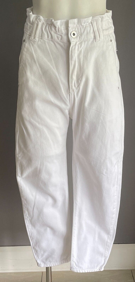 ZARA White Denim Jeans Paperbag Waist Baggy  Women's Size EUR 32 AU 4