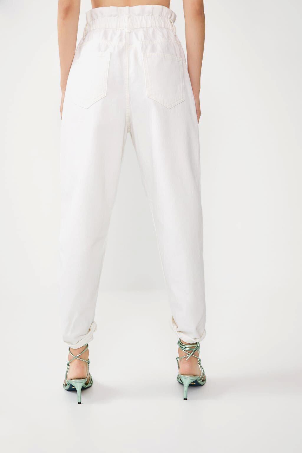 ZARA White Denim Jeans Paperbag Waist Baggy  Women's Size EUR 32 AU 4