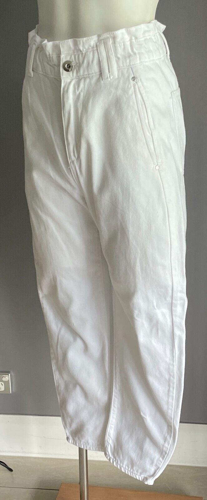 ZARA White Denim Jeans Paperbag Waist Baggy  Women's Size EUR 32 AU 4