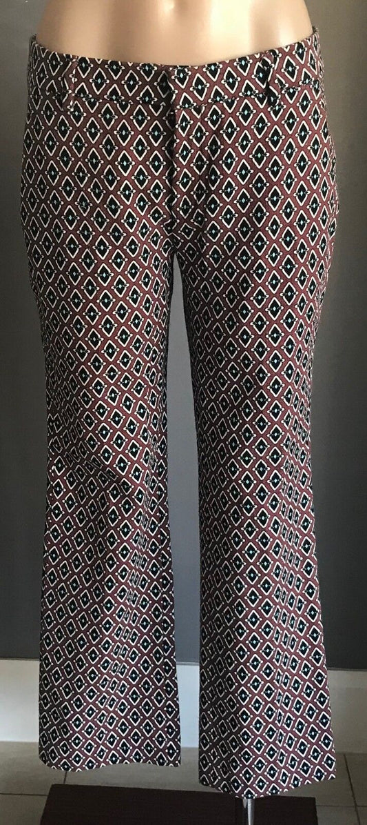 ZARA WOMAN Crop Pants Brown Black White Turquoise Print Straight Sz EU M AU 10