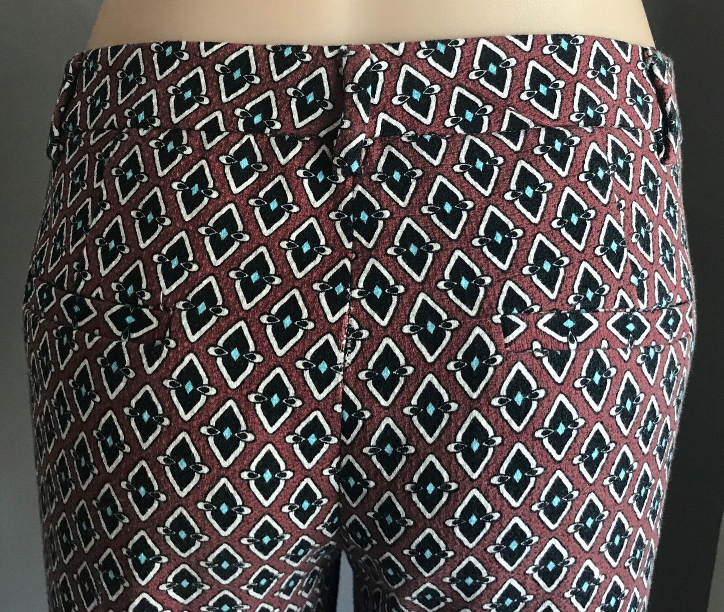 ZARA WOMAN Crop Pants Brown Black White Turquoise Print Straight Sz EU M AU 10