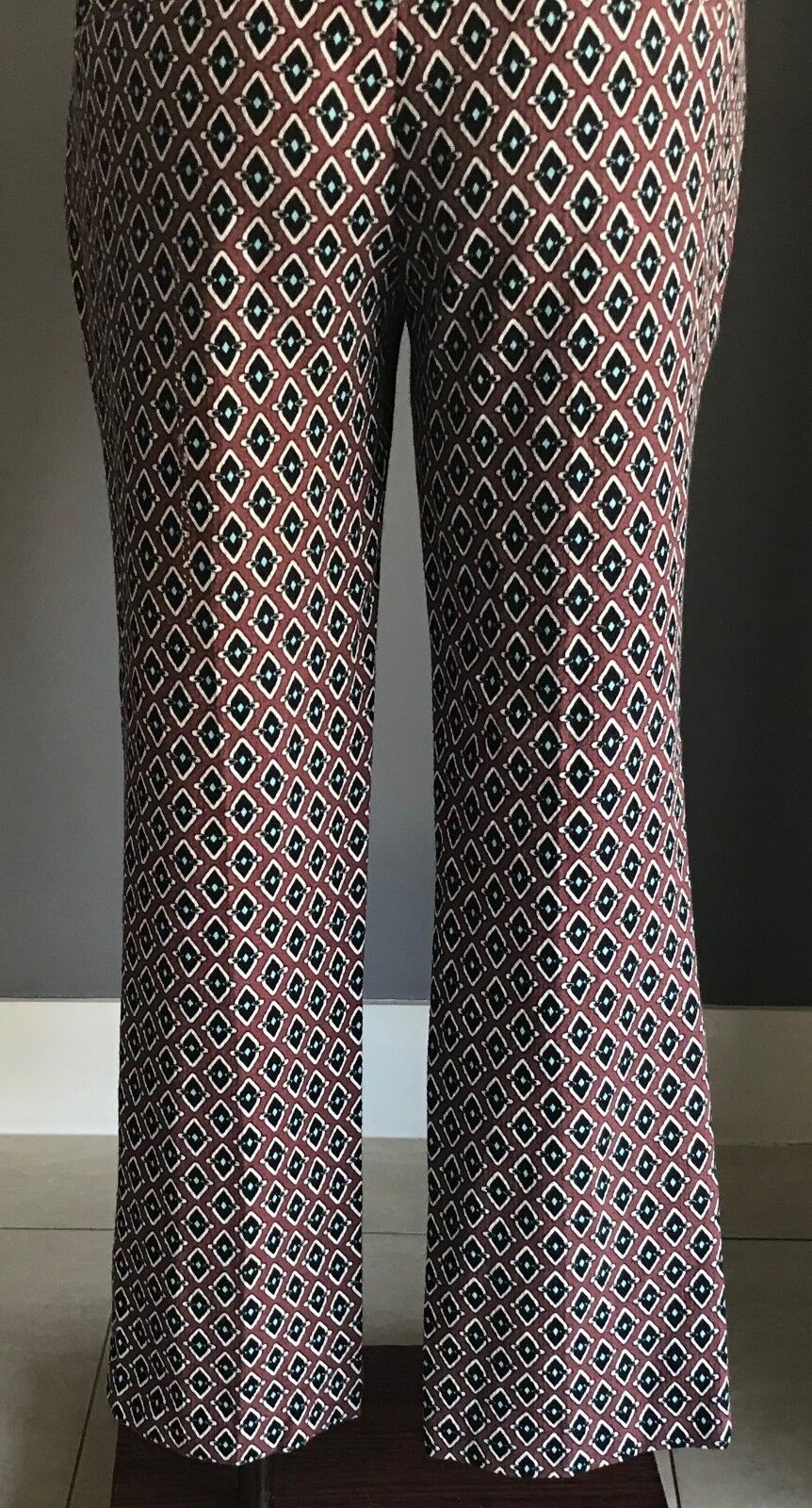 ZARA WOMAN Crop Pants Brown Black White Turquoise Print Straight Sz EU M AU 10