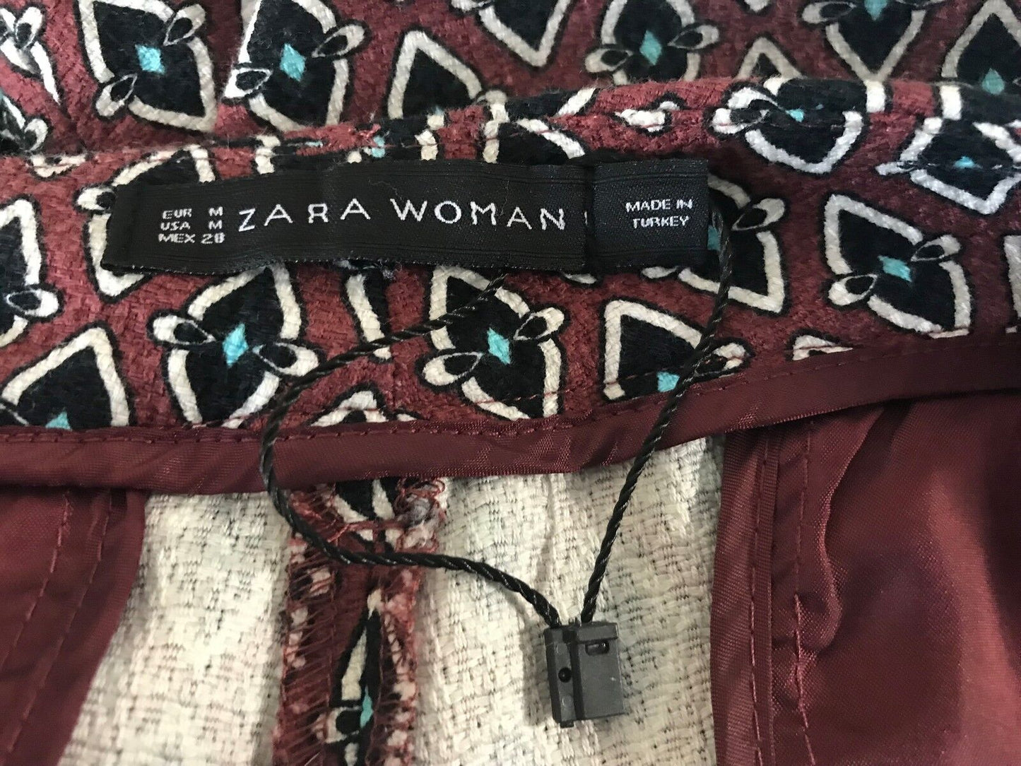 ZARA WOMAN Crop Pants Brown Black White Turquoise Print Straight Sz EU M AU 10
