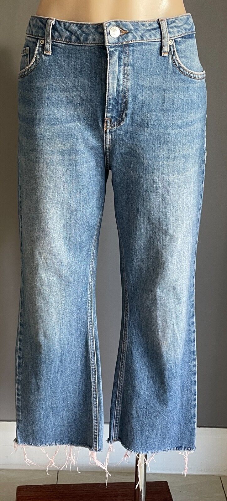 TOPSHOP Moto Dree Size 16 Jeans Straight Leg Crop Denim Fray Hem W34 L30 AU 16