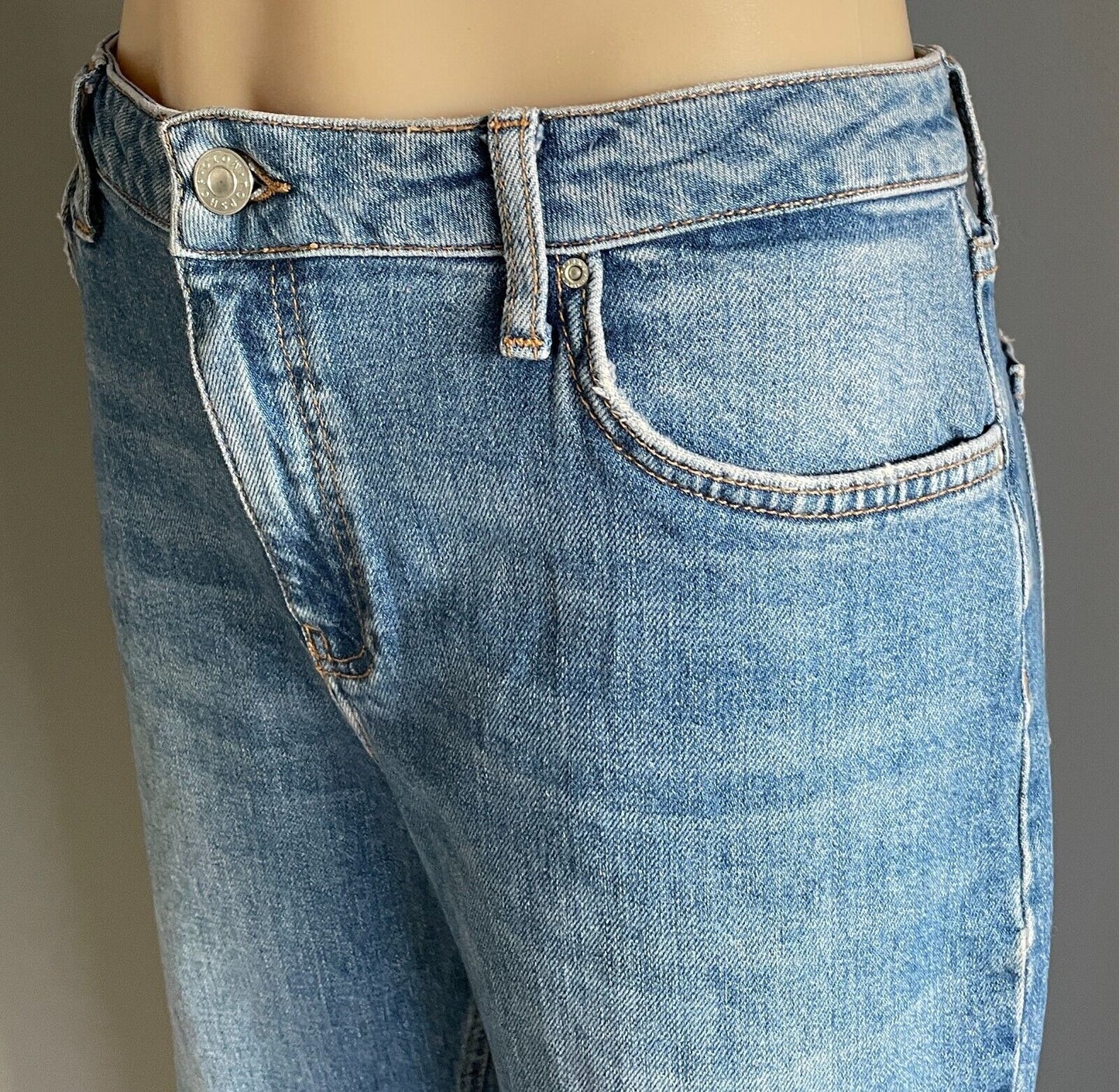 TOPSHOP Moto Dree Size 16 Jeans Straight Leg Crop Denim Fray Hem W34 L30 AU 16