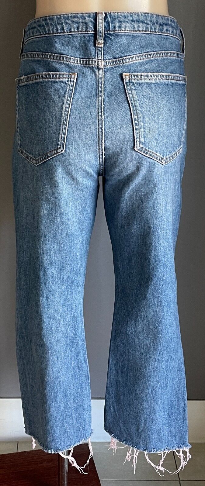 TOPSHOP Moto Dree Size 16 Jeans Straight Leg Crop Denim Fray Hem W34 L30 AU 16
