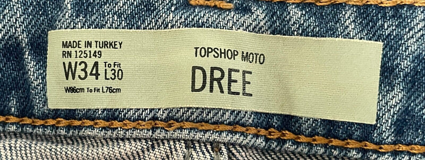 TOPSHOP Moto Dree Size 16 Jeans Straight Leg Crop Denim Fray Hem W34 L30 AU 16