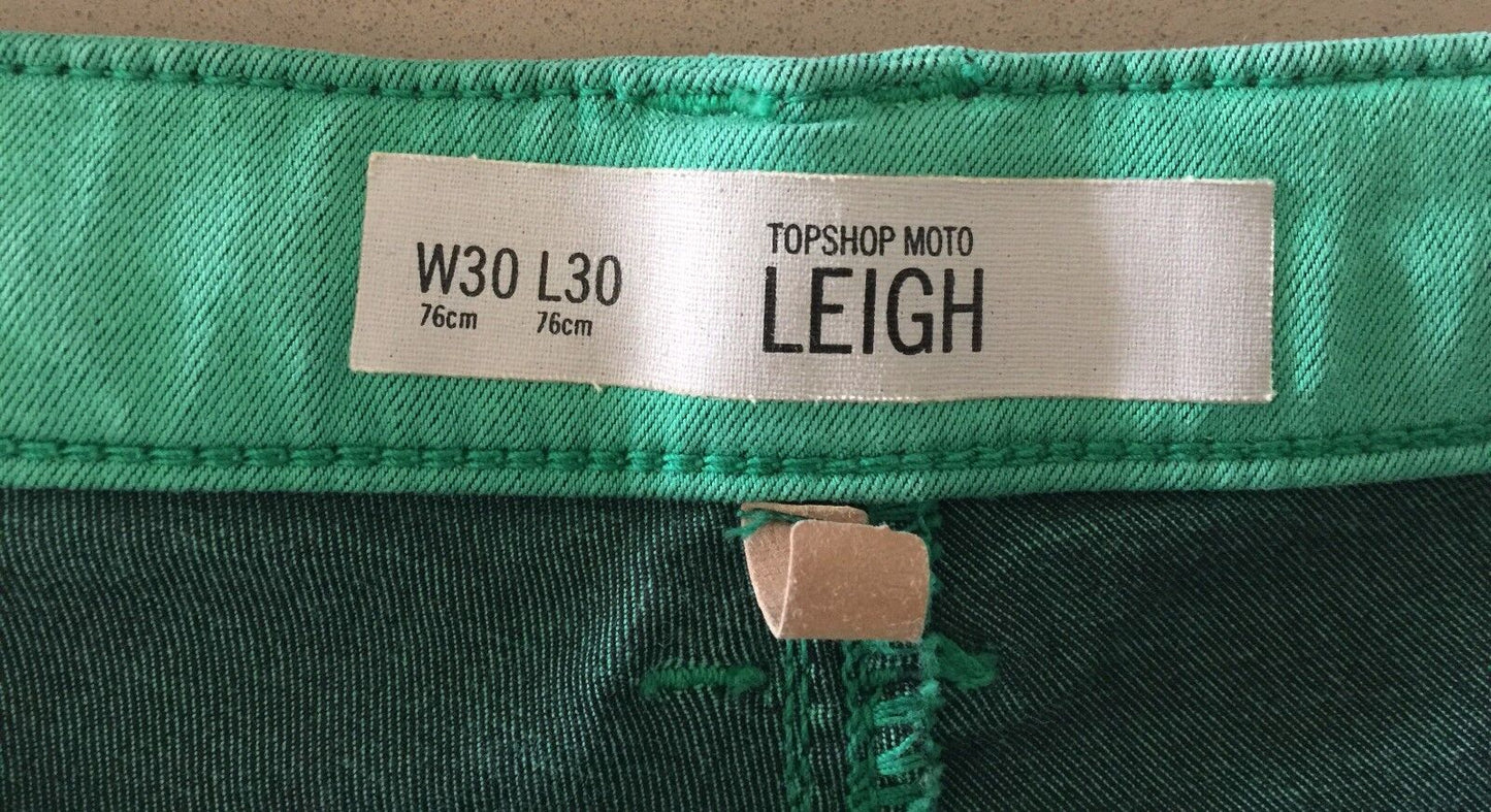 TOPSHOP Moto Leigh Size 12 Jeans Soft Denim  Green W 30 L 30 AU 10 NEW