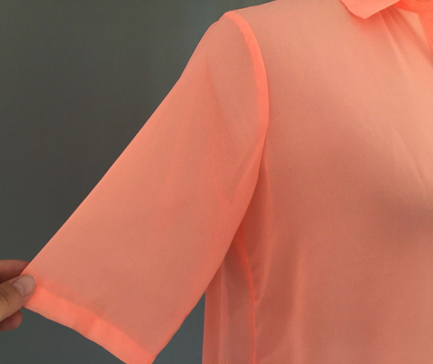 TOPSHOP Top Crop Button Shirt Bright Orange Neon Sheer BACK PLEATS Size 8 10