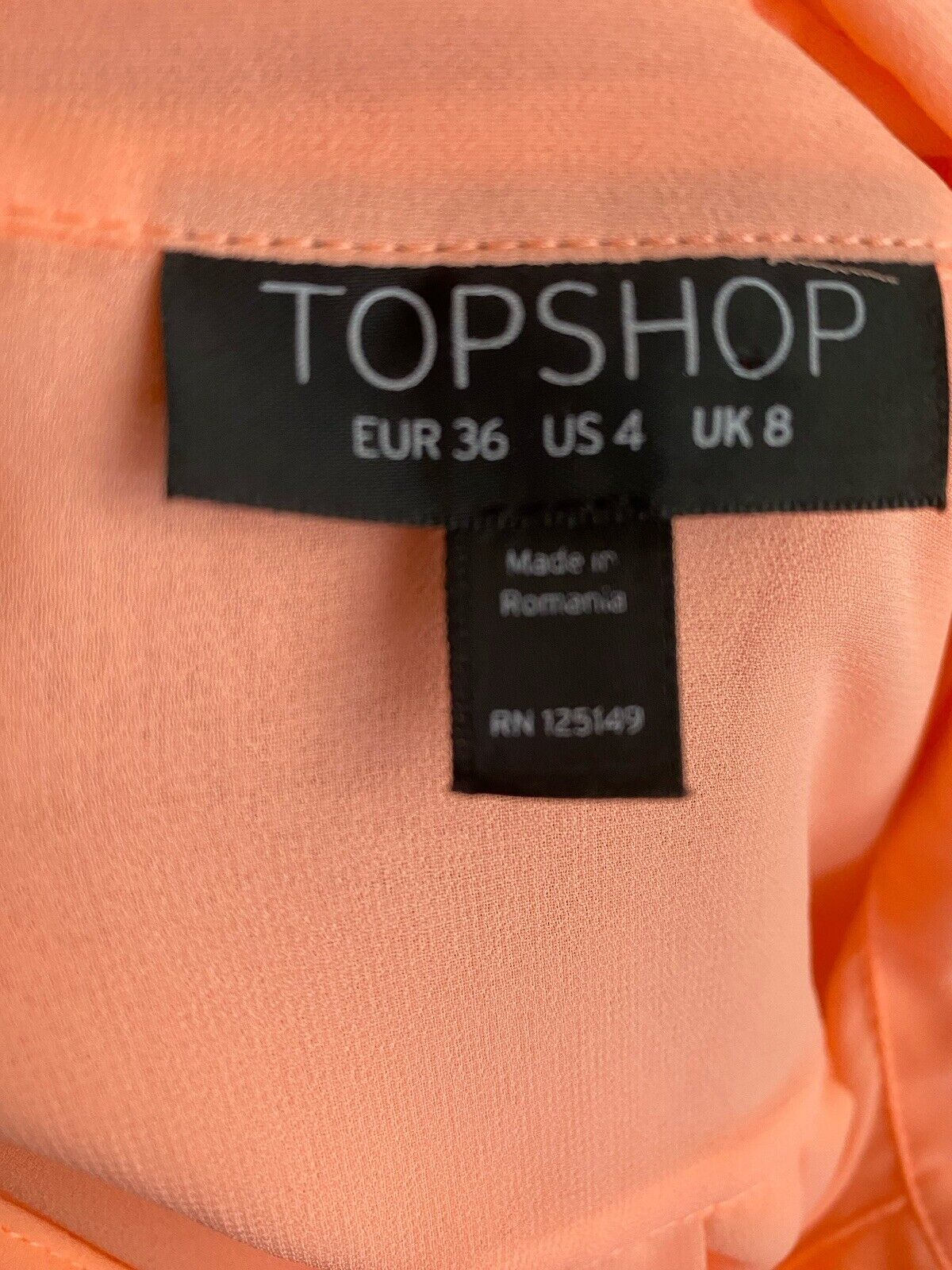 TOPSHOP Top Crop Button Shirt Bright Orange Neon Sheer BACK PLEATS Size 8 10