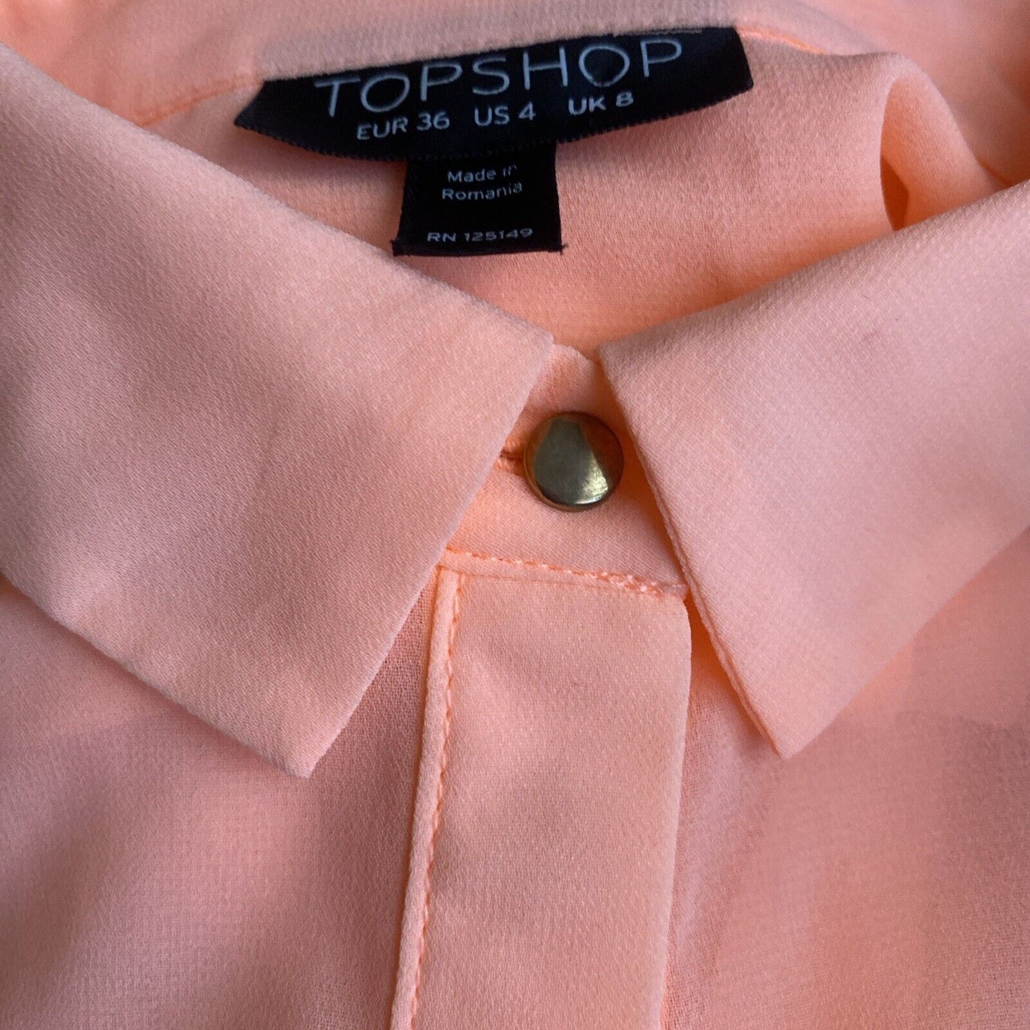 TOPSHOP Top Crop Button Shirt Bright Orange Neon Sheer BACK PLEATS Size 8 10