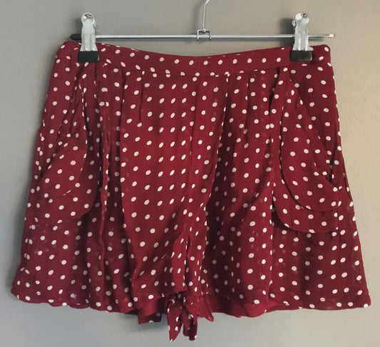 TOPSHOP PETITE Shorts Burgundy & White Polka Dot Shorts Ladies Size 6 NEW