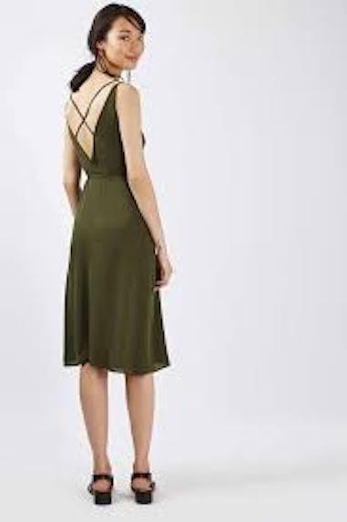 TOPSHOP PETITE Midi Dress Wrap Slip Khaki Green Ladies Size 8 10 NEW