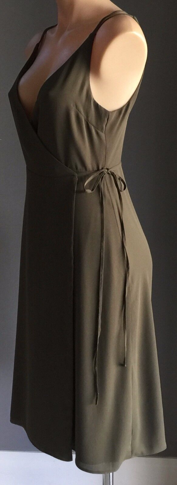 TOPSHOP PETITE Midi Dress Wrap Slip Khaki Green Ladies Size 8 10 NEW