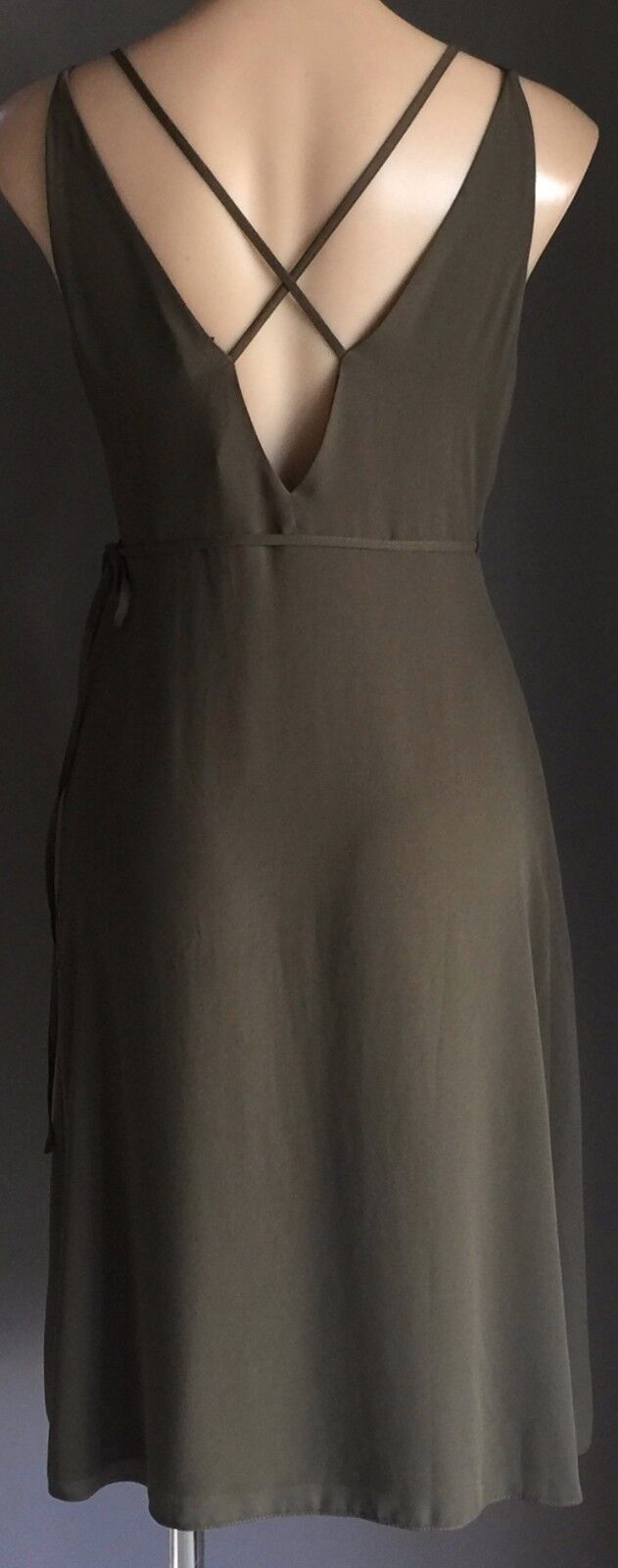 TOPSHOP PETITE Midi Dress Wrap Slip Khaki Green Ladies Size 8 10 NEW